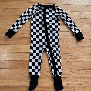 Little One Shop Bamboo Viscose Checkered Zip Romper Black White 12-18M Sleeper